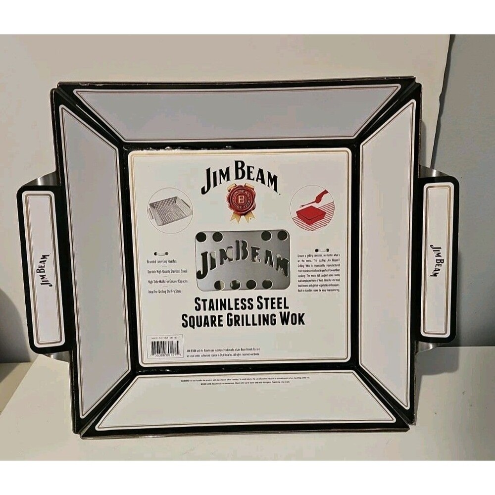Jim Beam Stainless Steel Square Grilling Wok with Easy-Grip Handles